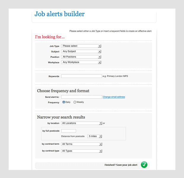 Creating and editing a job alert | Tes