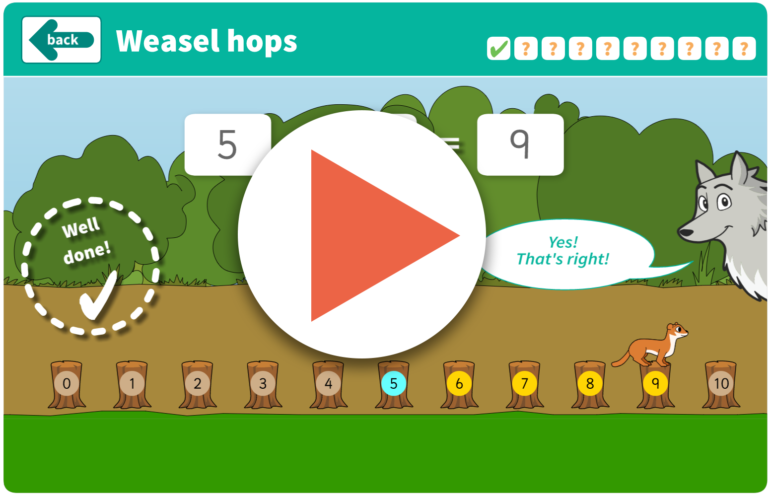 Weasel hops game (interactive)